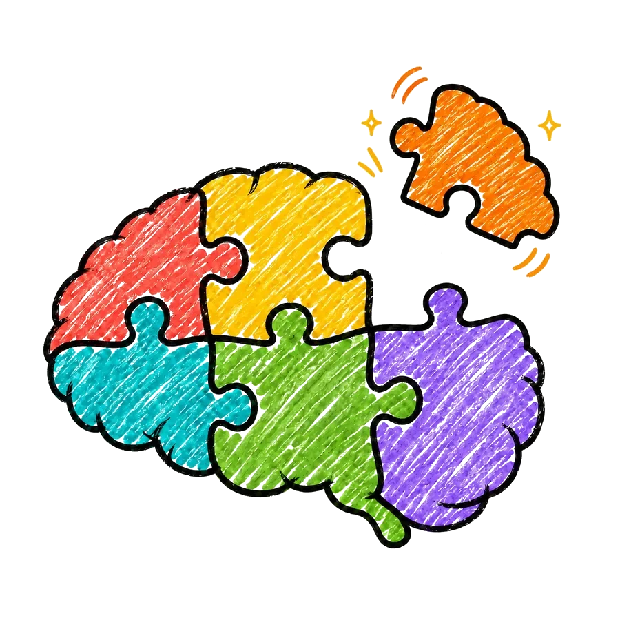 A brain made of colourful puzzle pieces